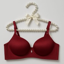 Kırmızı C Cup Telsiz Desteksiz  Saten Fitilli Sütyen