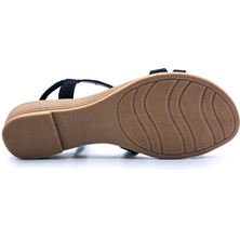 Guja G25Y122 Lastikli ve Taşlı 3 cm Alçak Topuklu Siyah Şık Sandalet