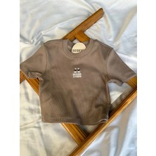 Desing Studio Baskılı Crop  Kahverengi