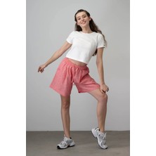 Keten Beli Lastikli Şort Pembe