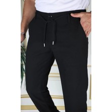 Erkek Siyah  Italyan Kesim Kaliteli Esnek Slim Fit Likralı Lastikli Ipli Şık Koton Kumaş Pantolon Okul