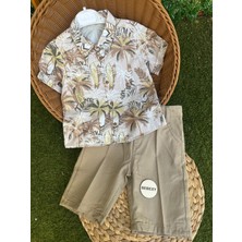 Palmiye Desenli Alt Üst Takım Bej