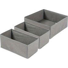 3'lü Gri Çekmece Içi Düzenleyici Organizer Set - Çok Amaçlı Dolap Içi Kutu Seti