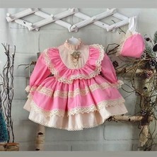Hly Karol Tasarım Pembe Vintage Kız Bebek Elbisesi, fotoğraf çekim elbisesi, Kız Bebek Hediyesi, 0-12 Yaşa Uygun