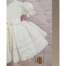 Hly Karol Tekstil Krem Lila Kurdaleli  Vintage Kız Bebek Elbisesi, Özel Dikim  0-7 Yaşa Uygun