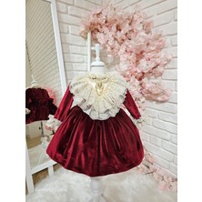 Hly Karol Tasarım Bordo Kadife Kız Bebek Elbisesi,Doğum günü elbise,fotoğraf çekim elbisesi,0-12 Yaşa Uygun