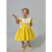 Defne Sarı Düğmeli Vintage Kız Bebek Elbise,doğum Günü Elbise,fotoğraf Çekim Elbise,0-7 Yaş Uygun