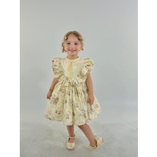 Defne Krem Çiçekli Vintage Kız Bebek Elbise,doğum Günü Elbise,fotoğraf Çekim Elbise,0-7 Yaş Uygun