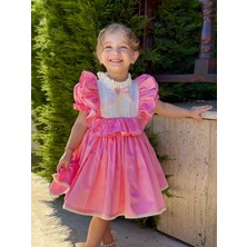 Defne Pembe Fiyonklu Vintage Kız Bebek Elbise,doğum Günü Elbise,fotoğraf Çekim Elbise,0-7 Yaş Uygun