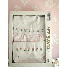 Milays Kız Bebek Gaye  Çiçek Nakışlı 0-3 Ay 5 Li Set  %100 Pamuktan