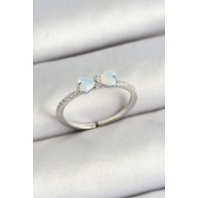 Pirinç Fiyonk Figürlü Zirkon Taşlı Gümüş Renk Ayarlanabilir Kadın Yüzük - EBJ250530W34364