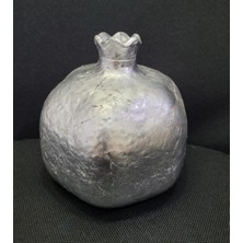 8X8CM Gümüş Renk Cam Poliresin Nar Biblo Vazo Çiçeklik Taçlı Küçük 1 Adet