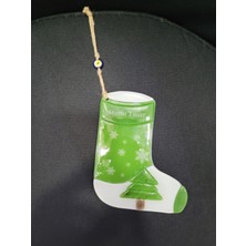 Mutlu Yıllar Çorap Kar Tanesi Çam Ağacı Cam Noel Duvar Süs Nazarlık 25CM 1 Adet