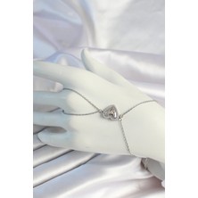 Zincirli Gümüş Renk Kalp Figürlü Zirkon Taşlı Şahmeran - EBJ250530W34426