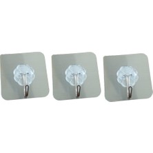 3 Adet Gümüş Kendinden Yapışkanlı Şeffaf Askı Metal Kancalı Askılık