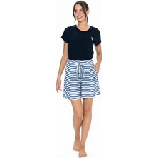 U.s. Polo Assn. Kadın Yuvarlak Yaka Alt Üst Bağcıklı Çizgili Pijama Şort Takım
