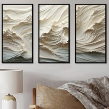 Li Home Modern 3'lü Soyut Duvar Tablo Seti – Nötr Tonlarda Minimalist Sanat (Cam Tablo)