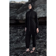 Uzun Tunikli 4'lü Düz Tesettür Mayo 6056 Siyah