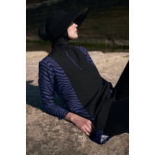 Zebra Desenli 4'lü Tesettür Mayo 6227 Siyah/sax