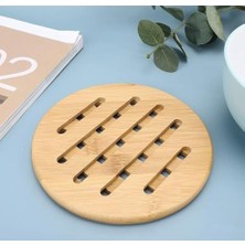 Bambu Nihale Isıya Dayanıklı Ahşap Tencere ve Tava Altlığı Kaymaz Mutfak Servis Ürünü (Yuvarlak)