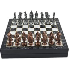 Büyük Boy Metal Ingiliz Satranç Tk. Antik ve Mermer Desenli Sandıklı Mdf TAHTASI(36X36 Cm.)