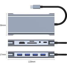 Plentiful Type-C Hub 11IN1 USB C Docking Station 4K Hdmı,vga,type C PD,USB3.0,RJ45 Ethernet,sd/tf Aux Macbook Pc Uyumlu Adaptör Çoklayıcı Çevirici Dönüştürücü