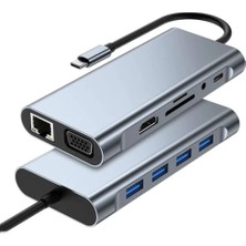 Plentiful Type-C Hub 11IN1 USB C Docking Station 4K Hdmı,vga,type C PD,USB3.0,RJ45 Ethernet,sd/tf Aux Macbook Pc Uyumlu Adaptör Çoklayıcı Çevirici Dönüştürücü