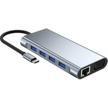 Plentiful Type-C Hub 11IN1 USB C Docking Station 4K Hdmı,vga,type C PD,USB3.0,RJ45 Ethernet,sd/tf Aux Macbook Pc Uyumlu Adaptör Çoklayıcı Çevirici Dönüştürücü