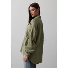 Moda Kumsal Çizgili Uzun Kol Gömlek - Haki