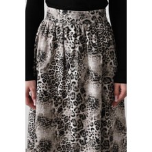 Moda Kumsal Kloş Leopar Desen Etek - Leopar