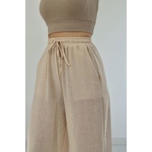 Moda Kumsal Bej Keten Pantolon