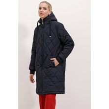 Moda Kumsal 5138 Kapitone Uzun Şişme Mont - Lacivert