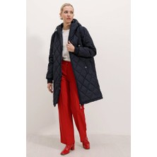 Moda Kumsal 5138 Kapitone Uzun Şişme Mont - Lacivert