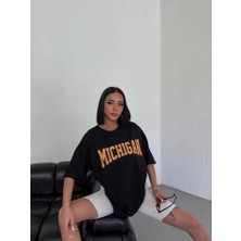 Moda Kumsal Unisex Bisiklet Yaka Baskılı Oversize T-Shirt - Beyaz