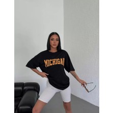 Moda Kumsal Unisex Bisiklet Yaka Baskılı Oversize T-Shirt - Beyaz