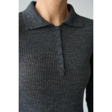 Moda Kumsal Polo Yaka 6 Düğmeli Kazak - Antrasit