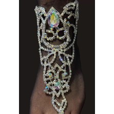 Caş Dekorasyon Gümüş Renk Hologram Taş Detaylı Tasarım Halhal Ayak Şahmeranı