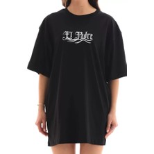 Moda Kumsal Unisex Bisiklet Yaka Baskılı Oversize T-Shirt - Siyah