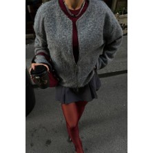 Moda Kumsal Kaşe Fermuarlı Bluz - Gri