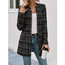 Moda Kumsal Kadın Uzun Kollu Kırlangıç Yaka Önü Açık Şanel Ceket
