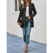 Moda Kumsal Kadın Uzun Kollu Kırlangıç Yaka Önü Açık Şanel Ceket