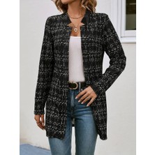 Moda Kumsal Kadın Uzun Kollu Kırlangıç Yaka Önü Açık Şanel Ceket