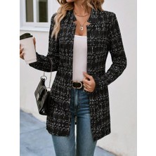 Moda Kumsal Kadın Uzun Kollu Kırlangıç Yaka Önü Açık Şanel Ceket