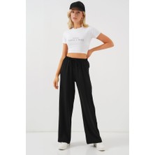 Moda Kumsal Yüksek Bel Bol Paça Pantolon - Siyah
