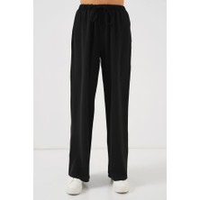 Moda Kumsal Yüksek Bel Bol Paça Pantolon - Siyah