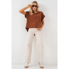 Moda Kumsal Oversize Kısa Kol Gömlek 20322 - Taba