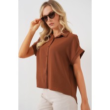 Moda Kumsal Oversize Kısa Kol Gömlek 20322 - Taba