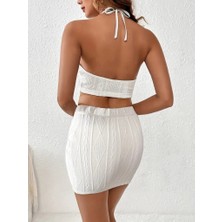 Moda Kumsal Kadın Sıfır Kol Crop Mini Etek Ikili Triko Takım