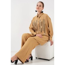 Moda Kumsal Desenli Tunik Pantolon Ikili Takım 6720 - Bisküvi