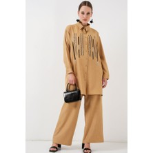 Moda Kumsal Desenli Tunik Pantolon Ikili Takım 6720 - Bisküvi